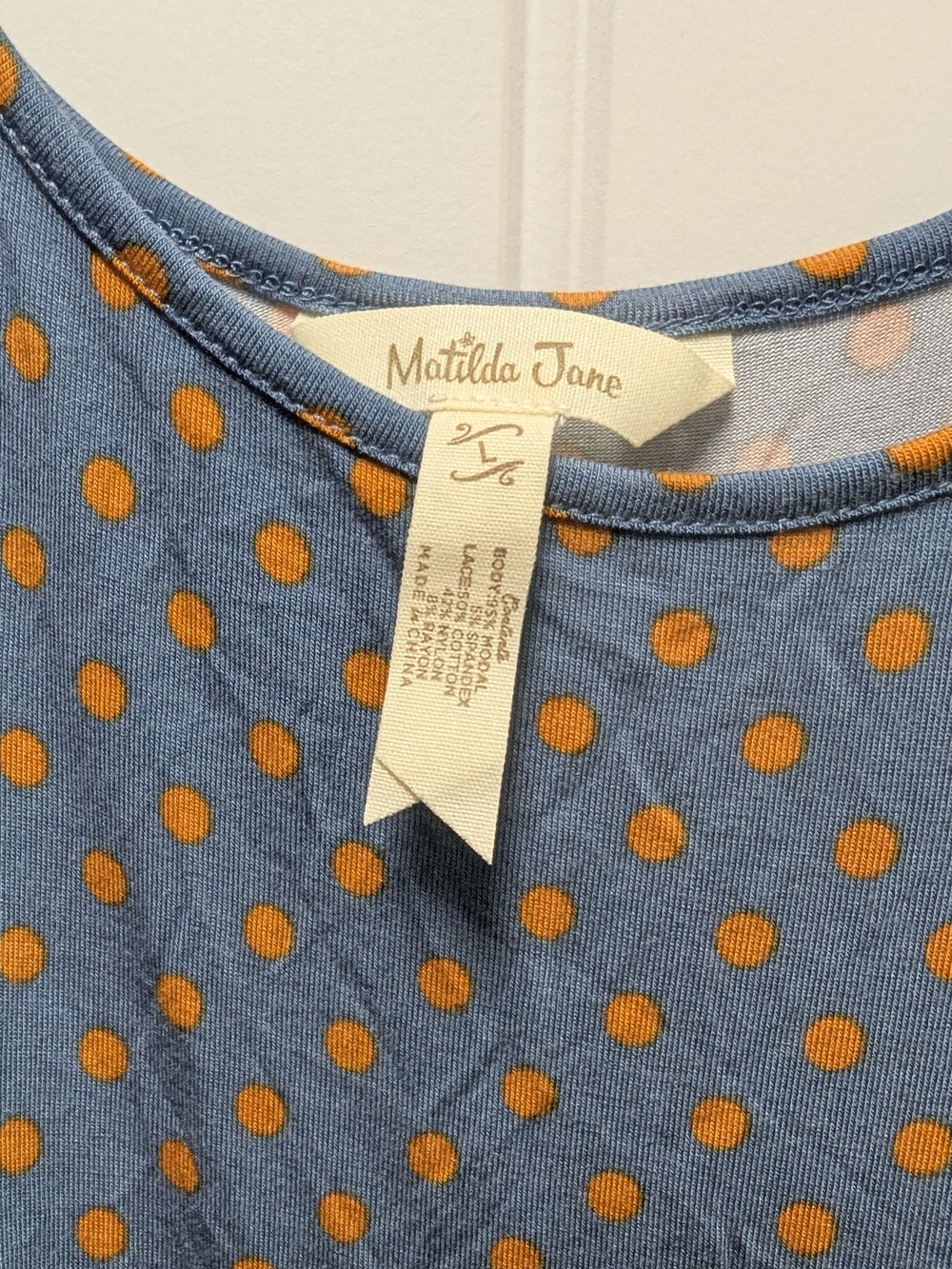 Matilda Jane Blue Polka Dot Top with Orange Dots